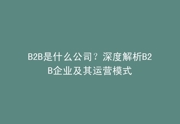 B2B是什么公司？深度解析B2B企业及其运营模式