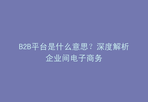 B2B平台是什么意思？深度解析企业间电子商务