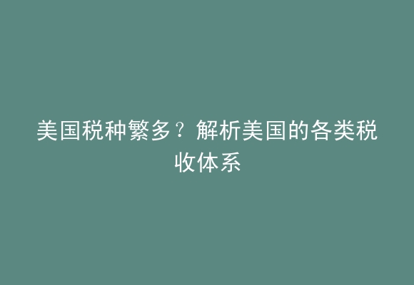 美国税种繁多？解析美国的各类税收体系