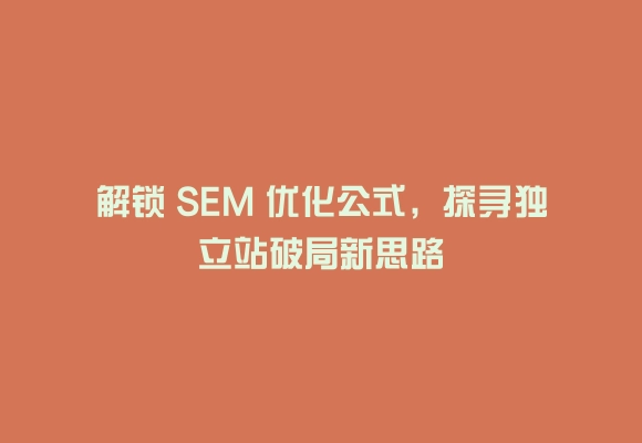解锁 sem 优化公式,探寻独立站破局新思路