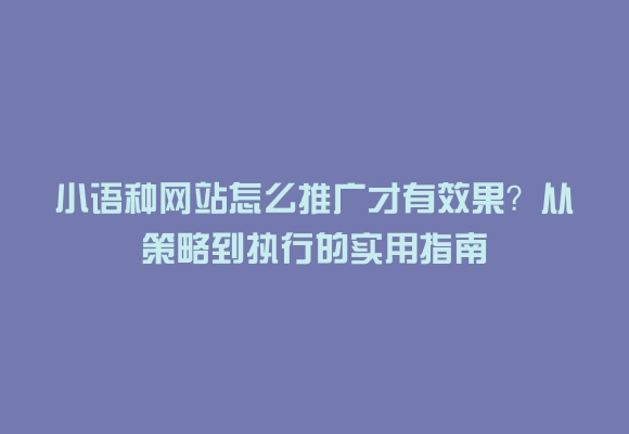 小语种网站怎么推广才有效果？从策略到执行的实用指南