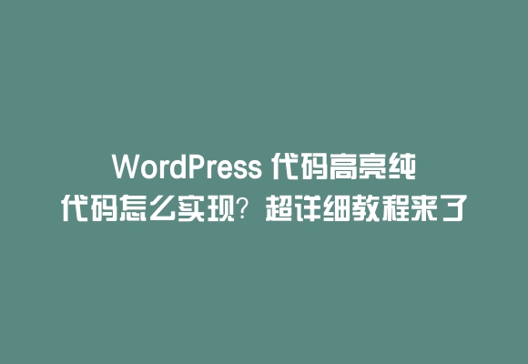 Wordpress 代码高亮纯代码怎么实现？超详细教程来了