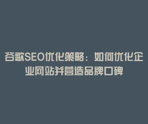 谷歌SEO优化策略：如何优化企业网站并营造品牌口碑